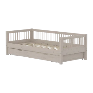 Single Bed 90x200 cm with Pull-out Bed 90x190 cm and Safety Rail with Crossbars, Grey