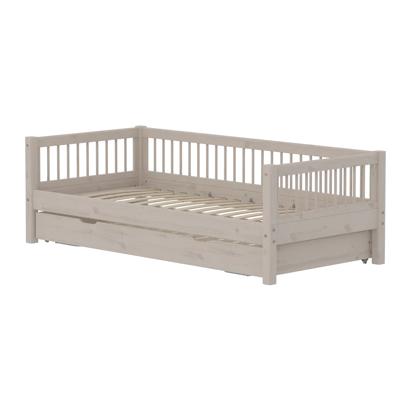 Single Bed 90x200 cm with Pull-out Bed 90x190 cm and Safety Rail with Crossbars, Grey