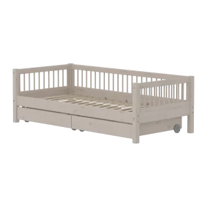 Single Bed with Storage and Safety Rail, 90x200 cm, Grey